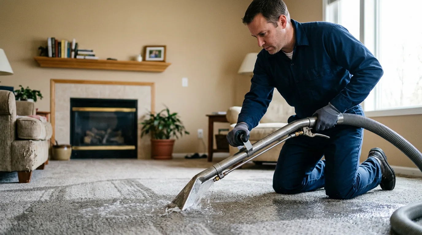 Water damage restoration technician working near Romance, AR